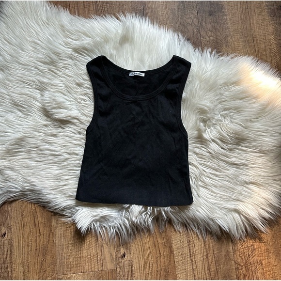 REFORMATION Tasha Cropped Raw Hem Tank In Black - Picture 2 of 3